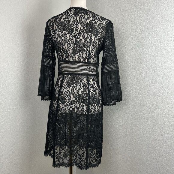 Nanette Lepore Women's Cocktail Dress Black Lace Pink Iridescent Sheath Size 4 - Picture 4 of 13